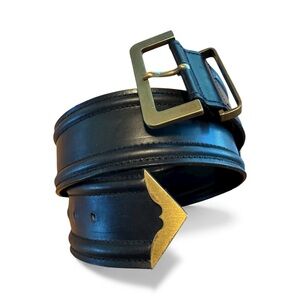 Women Black Leather Belt with Gold Buckle Paloma Picasso